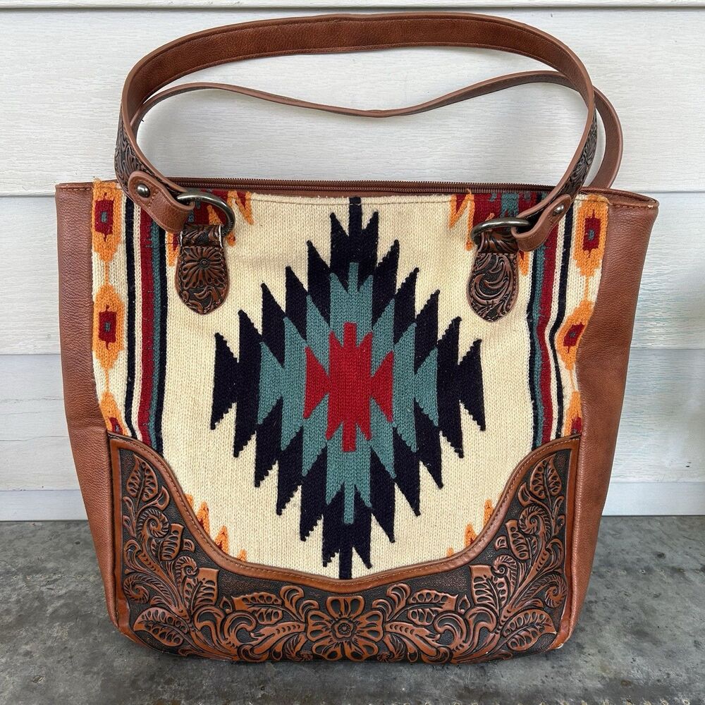 Montana West Aztec Tapestry Concealed Carry Hobo Large Shoulder Bag Brown Boho